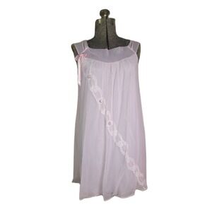 Vintage 60s 70s Movie Star Pink Nightgown Layered‎ Bow Lingerie Small Lace Baby